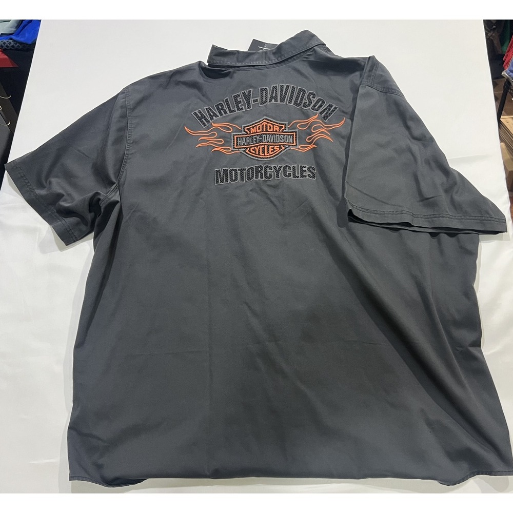 Harley Davidson Shirt Mens 5XL Gray NWT Bikercore Embroidered Flaming Wings